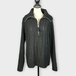 Aerie Cable Car Quarter Zip Sweater MEDIUM Oversized Black